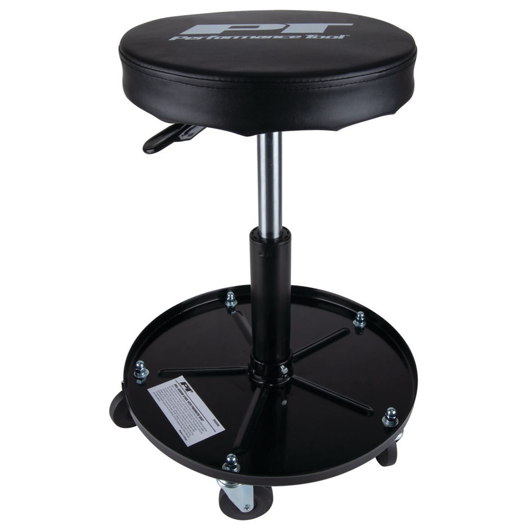 Performance Tool Stool, Round Black Seat, Swivel, 2-1/2 Inch Caster Attached Legs, Without Back, 20 Inch Maximum Height Adjustment – W85008