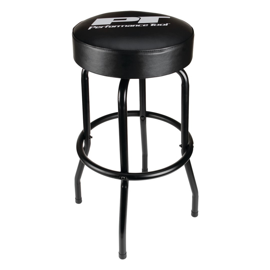 Performance Tool Stool, 14 Inch Round Vinyl Fully Padded Seat, Swivel, Chrome Plated Legs, Without Back – W85010