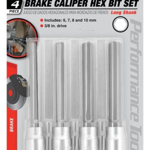 Performance Tool Socket Set, 3/8 Inch Drive, Metric, Long Shank Disc Brake Caliper Hex Bit Socket Set, Hardened Alloy Steel Bits – W86022
