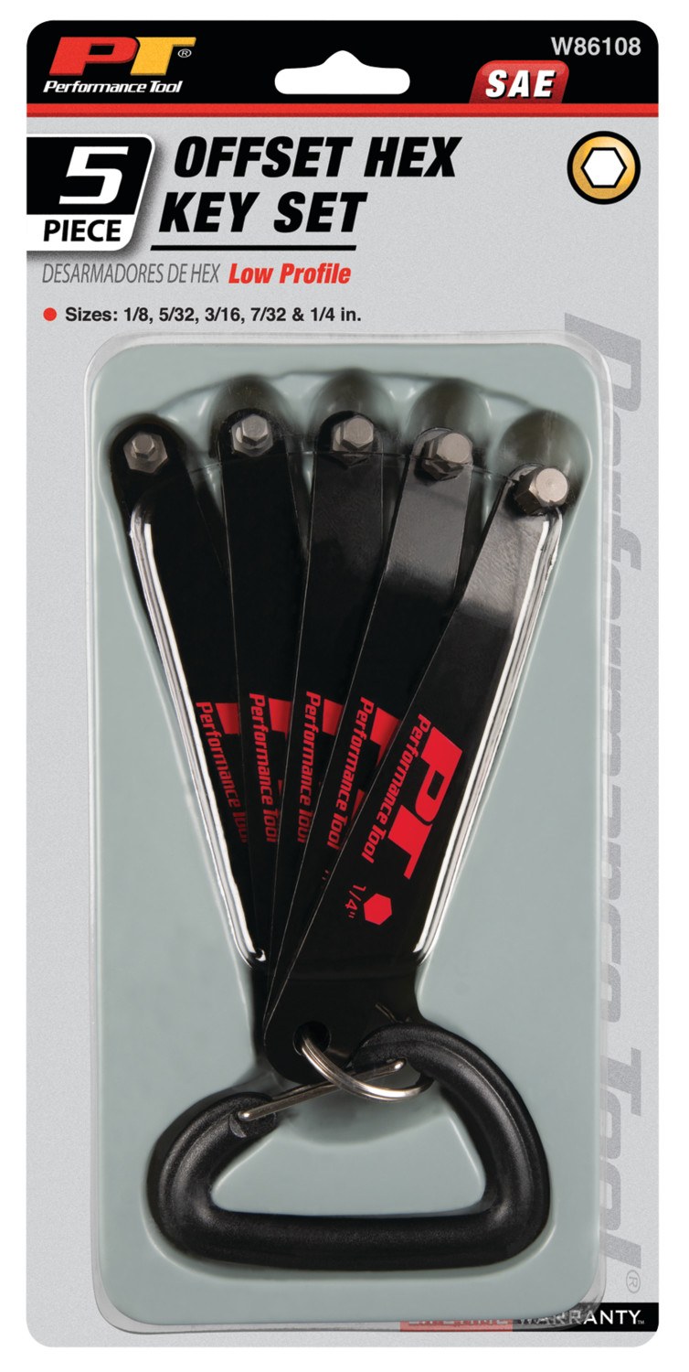 Performance Tool Allen Wrench, With 1/8 Inch/ 5/32 Inch/ 3/16 Inch/ 7/32 Inch/ 1/4 Inch, Low Profile/ Offset, Steel – W86108