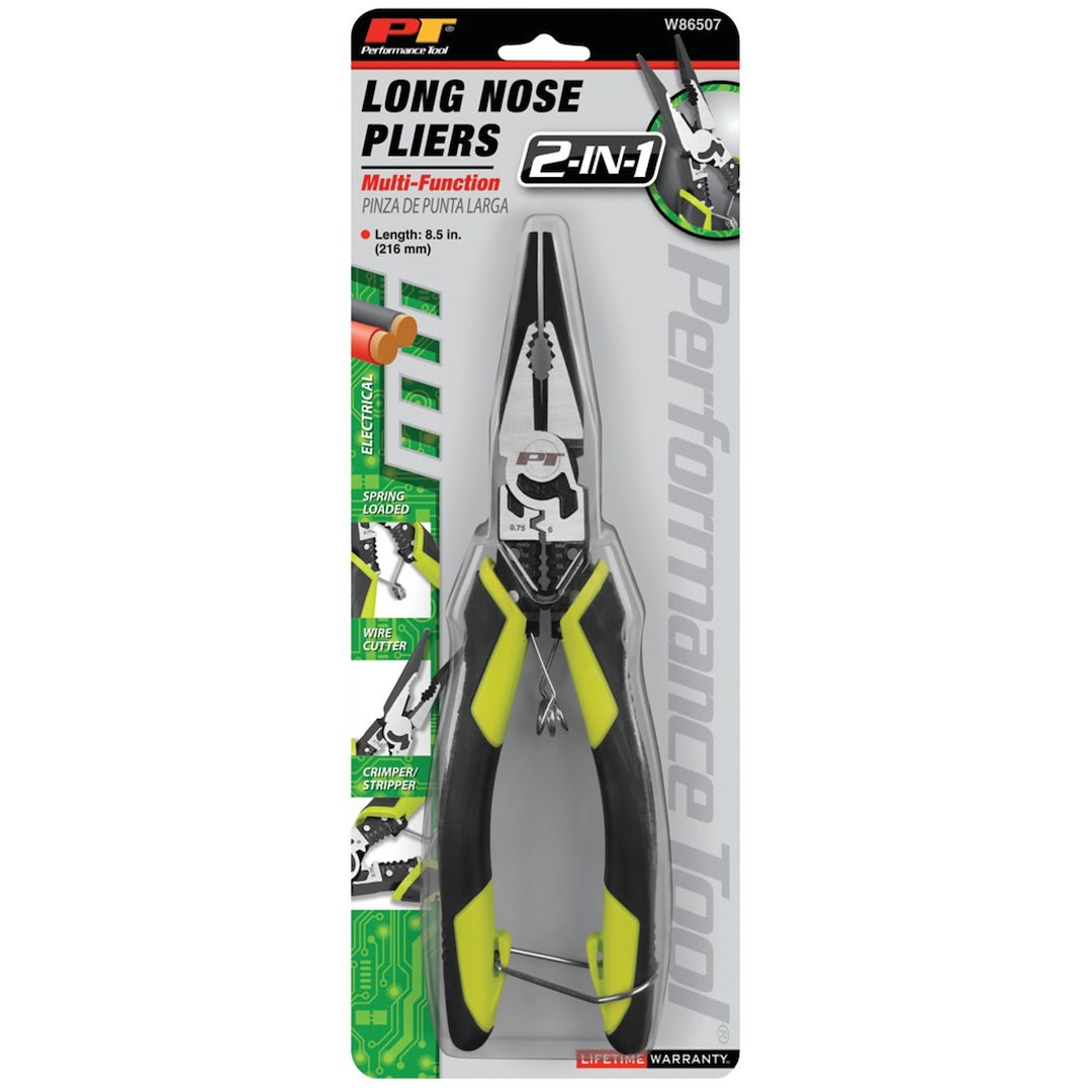 Performance Tool Pliers, Multifunctional Long Nose, 8-1/2 Inch Length, Non-Reversible, Without Automatic Return, Non-Slip Grip – W86507