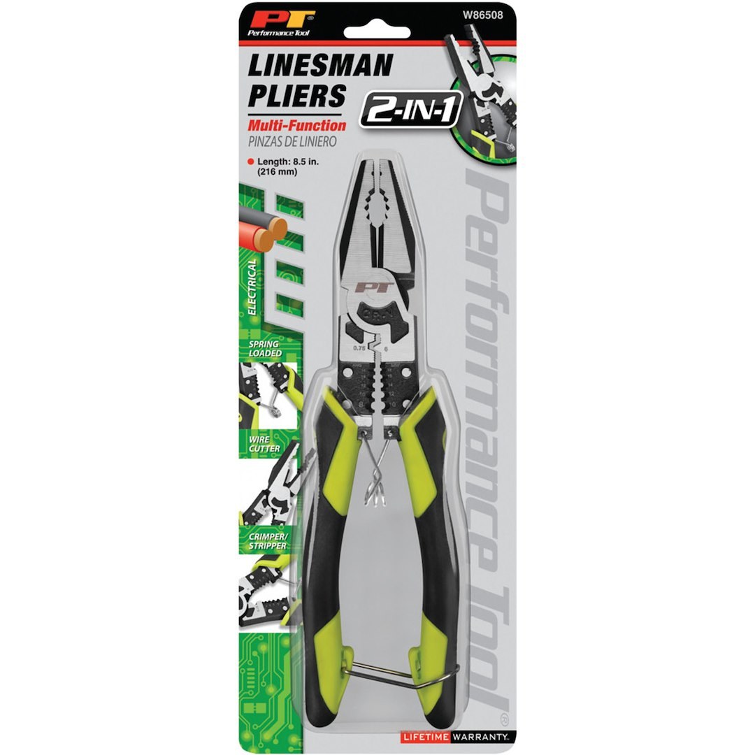 Performance Tool Pliers, Multifunctional Linesman Nose, 8-1/2 Inch Length, Non-Reversible, Without Automatic Return, Non-Slip Grip – W86508