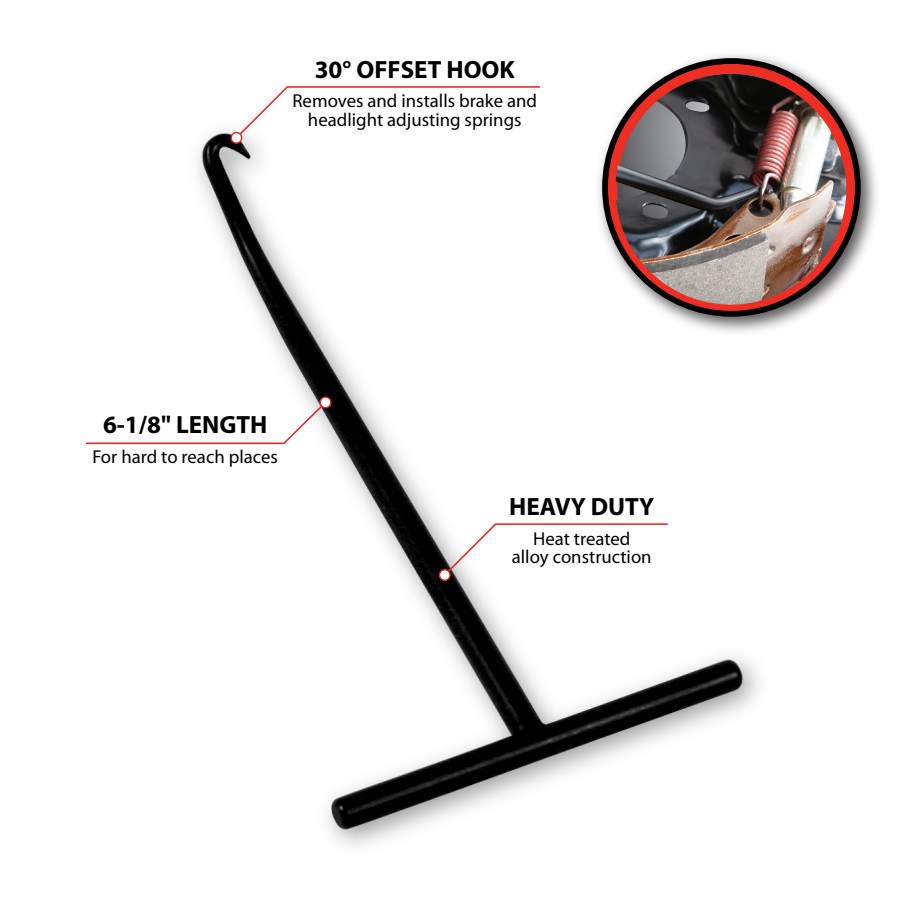 Performance Tool Spring Hook Tool, Used to Remove and Installs Headlight Adjusting and Brake Springs, 6-1/8 Inch Length, Alloy Steel – W86557