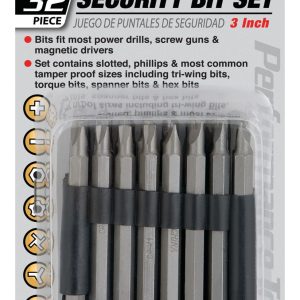 Performance Tool Screw Bit, Use with Power Drills/ Screw Guns/ Magnetic Drivers, 3 Inch Length, Set of 32 – W8659