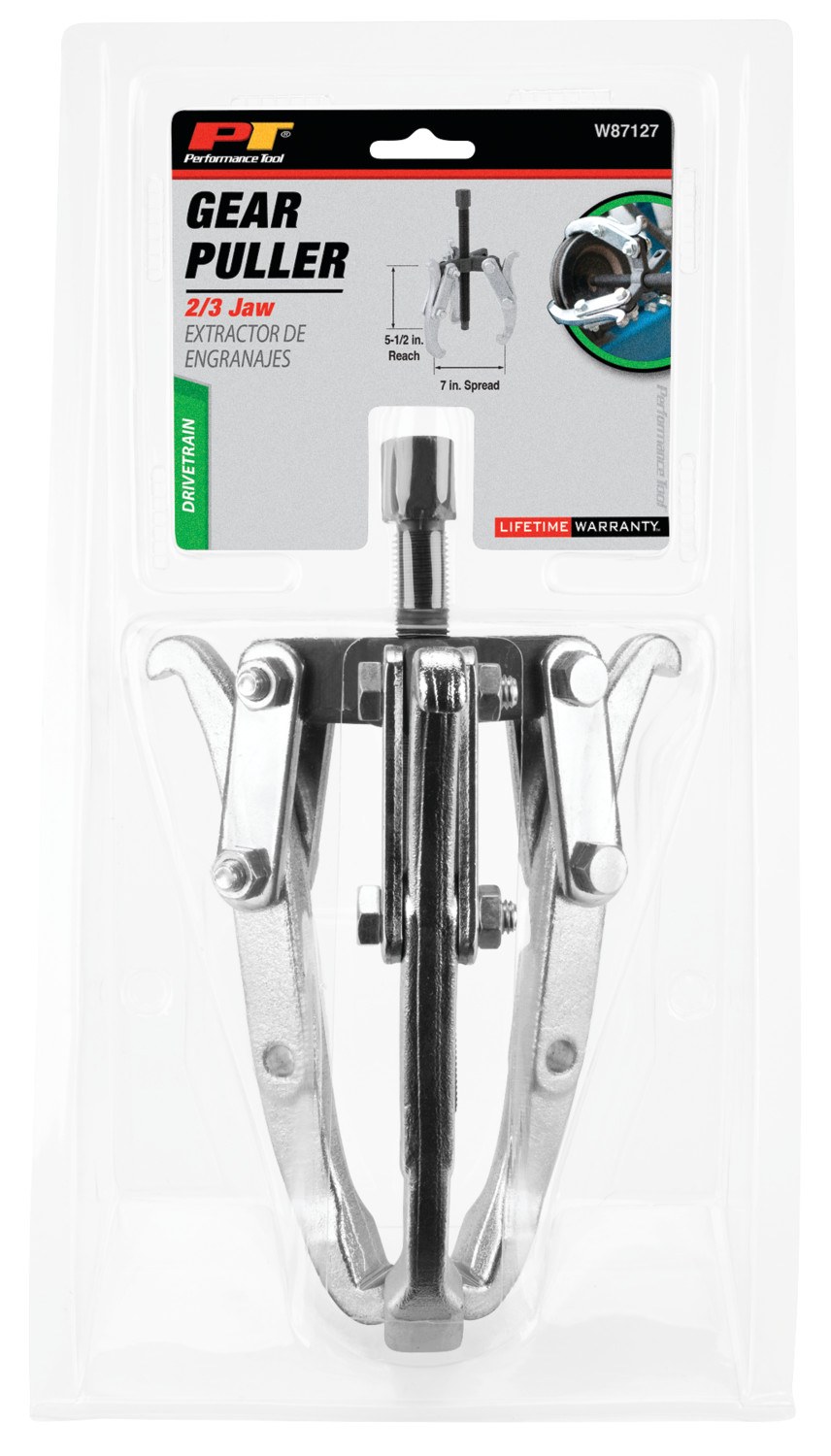 Performance Tool Gear Puller, 7 Inch Jaw Spread, 2/ 3 Jaw, Chrome Vanadium Steel, 5-1/4 Inch Reach – W87127