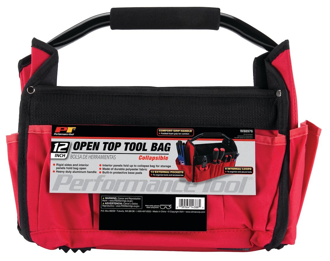 Performance Tool Tool Bag, Holds Hand Tools, Black/ Red, Polyester – W88976