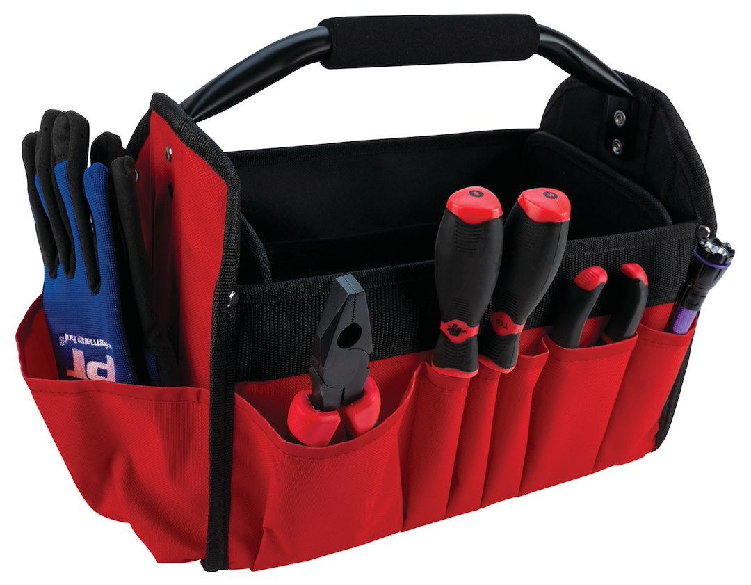 Performance Tool Tool Bag, Holds Hand Tools, Black/ Red, Polyester – W88976