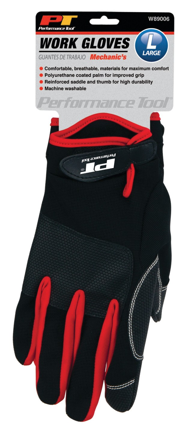 Performance Tool Gloves, Mechanics Work, Large, Polyurethane/ Fabric, Set of 2 – W89006