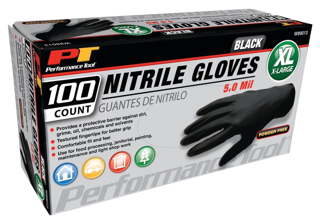 Performance Tool Gloves, Disposable, X-Large, Nitrile, Black, Box of 100 – W89013