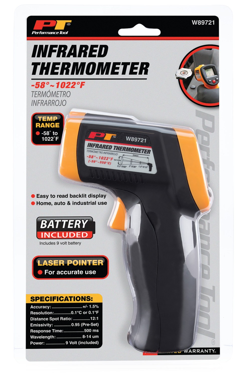 Performance Tool Thermometer, Use to Measure Heater Vents/ Air Conditioners/ Engines/ Mufflers/ Tires/ Brakes/ Leaks Around Windows or Doors – W89721