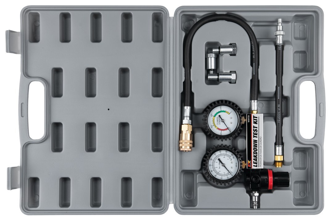 Performance Tool Cylinder Leakage Tester, Dual Gauge, With Adjustable Pressure Regulator/ 12 Millimeter and 14 Millimeter Thread Adapters – W89729