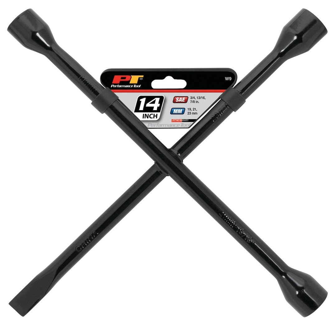 Performance Tool Lug Nut Wrench, 4 Way Wrench, Black, Steel, Single – W9