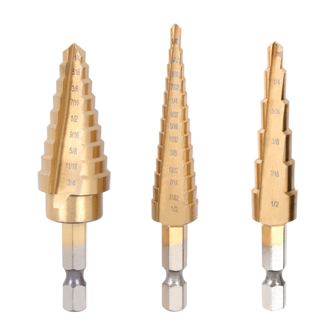 Performance Tool Drill Bit, Step Drill, 6 Step/ 9 Step/ 13 Step, Titanium Nitride Coated, Set of 3 – W9003