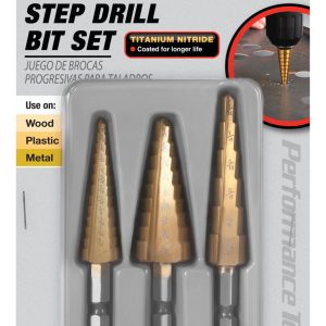 Performance Tool Drill Bit, Step Drill, 6 Step/ 9 Step/ 13 Step, Titanium Nitride Coated, Set of 3 – W9003