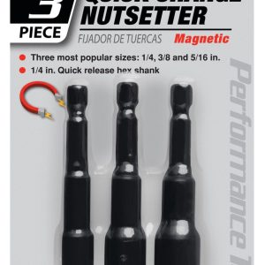 Performance Tool Drill Bit Socket Set, 1/4 Inch/ 3/8 Inch/ 5/16 Inch Drive Adapter, Set of 3, Magnetic – W9022