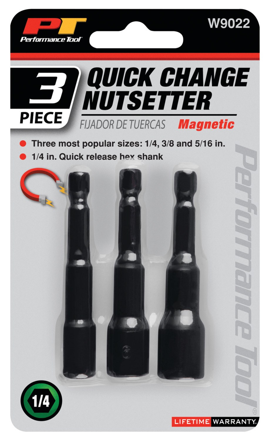 Performance Tool Drill Bit Socket Set, 1/4 Inch/ 3/8 Inch/ 5/16 Inch Drive Adapter, Set of 3, Magnetic – W9022