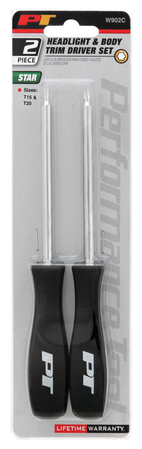 Performance Tool Screwdriver, Star Head, T15/ T20 Star Tip Size, Black Handle, Set of 2 – W902C