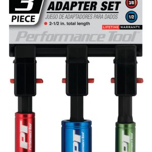Performance Tool Drill Bit Socket Set, 1/4 Inch/ 3/8 Inch/ 1/2 Inch Drive, 2-1/2 Inch Length, Black Phosphate, Cr-V Construction, Set of 3 – W9035
