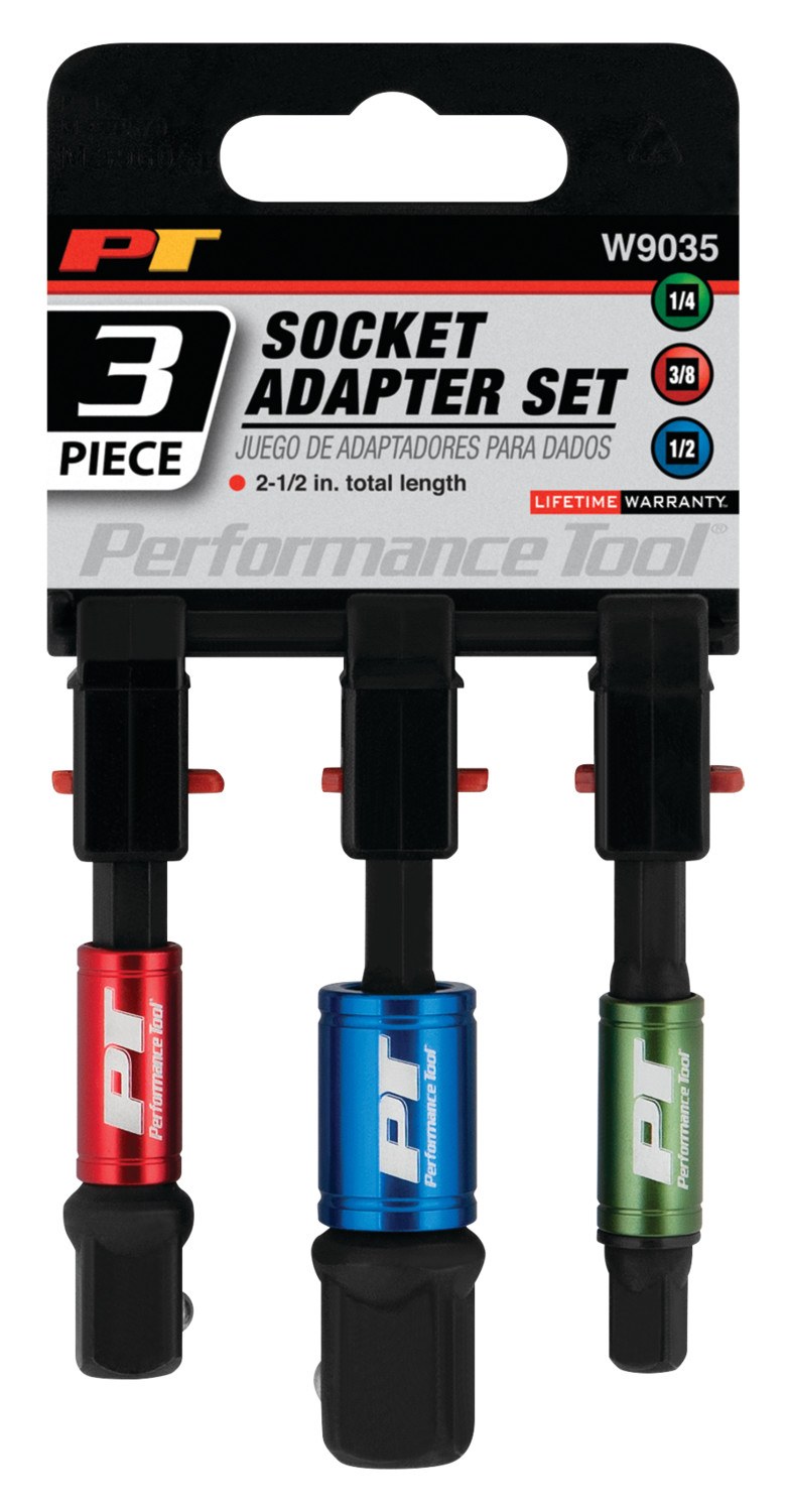Performance Tool Drill Bit Socket Set, 1/4 Inch/ 3/8 Inch/ 1/2 Inch Drive, 2-1/2 Inch Length, Black Phosphate, Cr-V Construction, Set of 3 – W9035