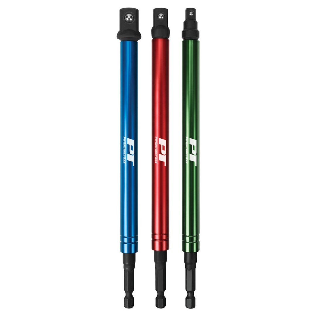 Performance Tool Drill Bit Socket Set, 1/4 Inch/ 3/8 Inch/ 1/2 Inch Drive, 8 Inch Length, Black Phosphate, Cr-V Construction, Set of 3 – W9036