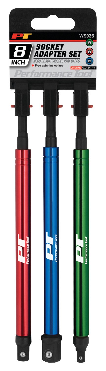 Performance Tool Drill Bit Socket Set, 1/4 Inch/ 3/8 Inch/ 1/2 Inch Drive, 8 Inch Length, Black Phosphate, Cr-V Construction, Set of 3 – W9036