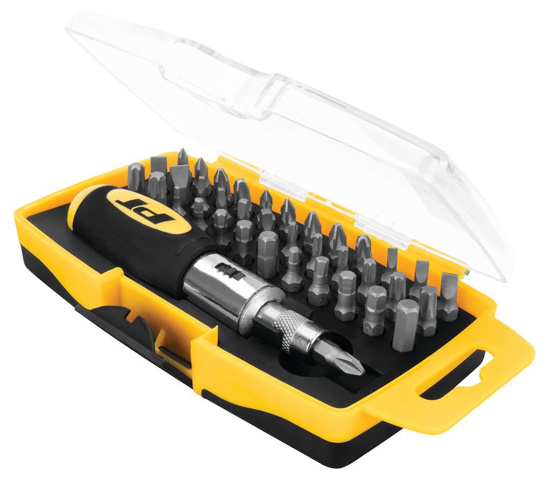 Performance Tool Screwdriver, Ratchet, Rubber Handle, Without Magnetic Tip, Set of 38 – W9159