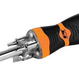 Performance Tool Screwdriver, LED Bit Driver, Ergonomic Non-Slip Molded Handle, With #1/ #2 Phillips Bits/ 3/16 Inch/ 1/4 Inch Slotted Bits – W9205