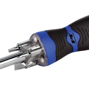Performance Tool Screwdriver, LED Bit Driver, Ergonomic Non-Slip Molded Handle, With #1/ #2 Phillips Bits/ 3/16 Inch/ 1/4 Inch Slotted Bits – W9205