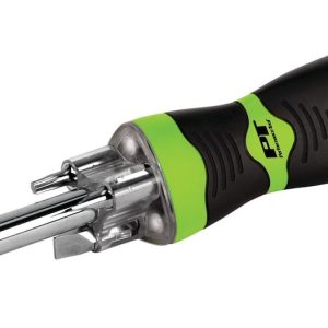 Performance Tool Screwdriver, LED Bit Driver, Ergonomic Non-Slip Molded Handle, With #1/ #2 Phillips Bits/ 3/16 Inch/ 1/4 Inch Slotted Bits – W9205