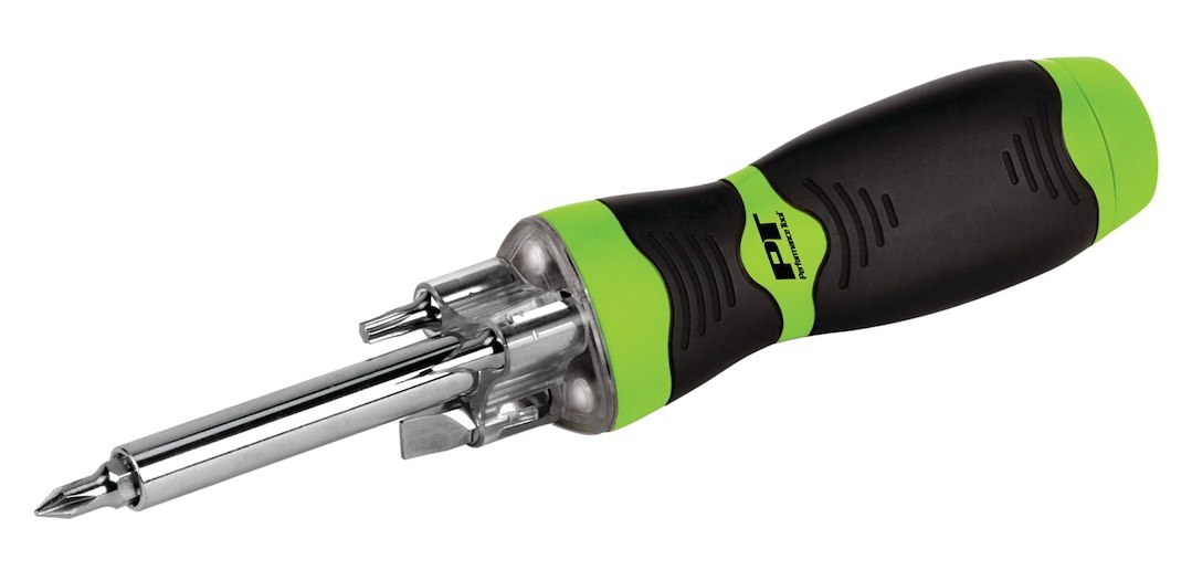 Performance Tool Screwdriver, LED Bit Driver, Ergonomic Non-Slip Molded Handle, With #1/ #2 Phillips Bits/ 3/16 Inch/ 1/4 Inch Slotted Bits – W9205