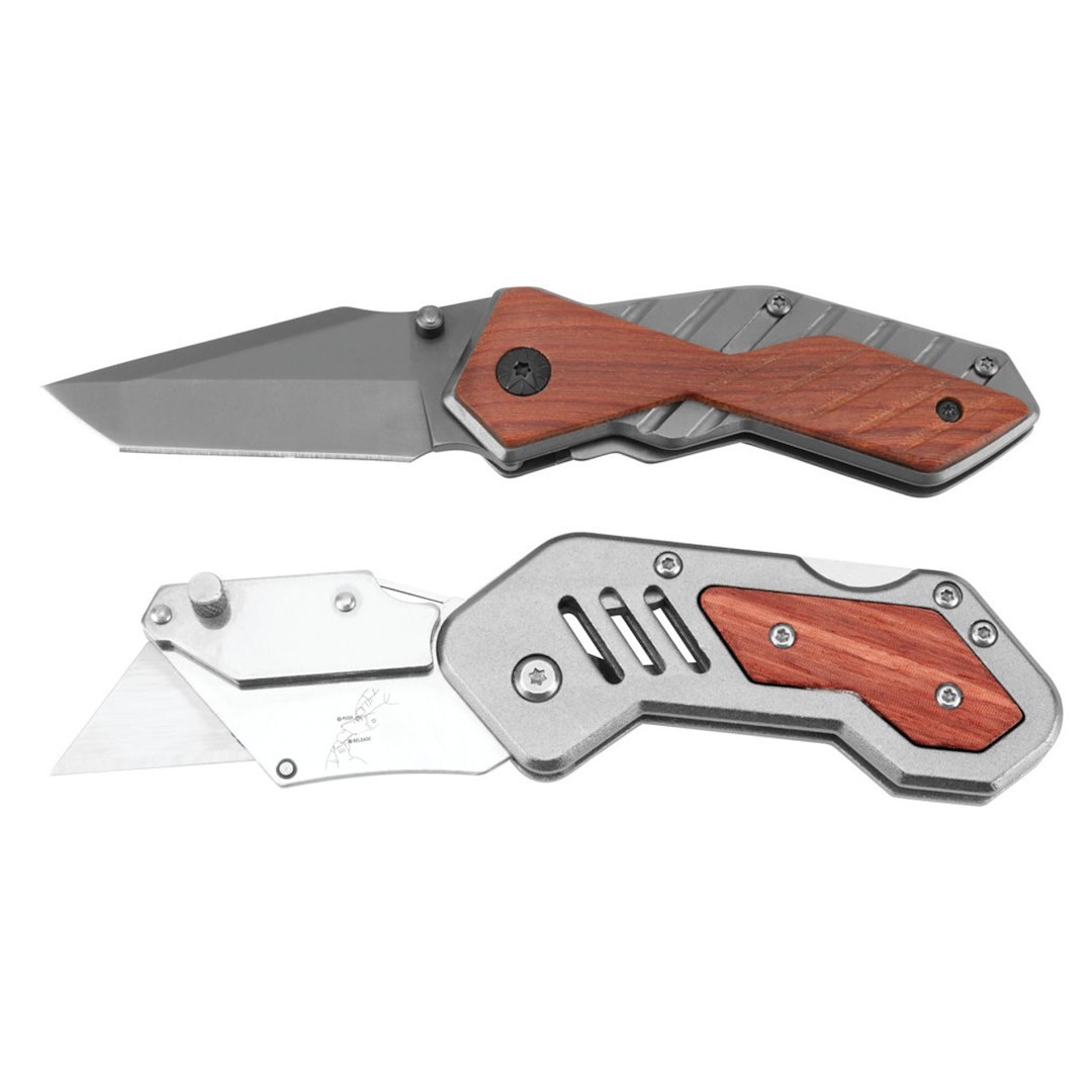 Performance Tool Utility Knife, Foldable, Red Hardwood and Anodized Aluminum Handle, With Reusable Eva Foam Storage Tray – W9373