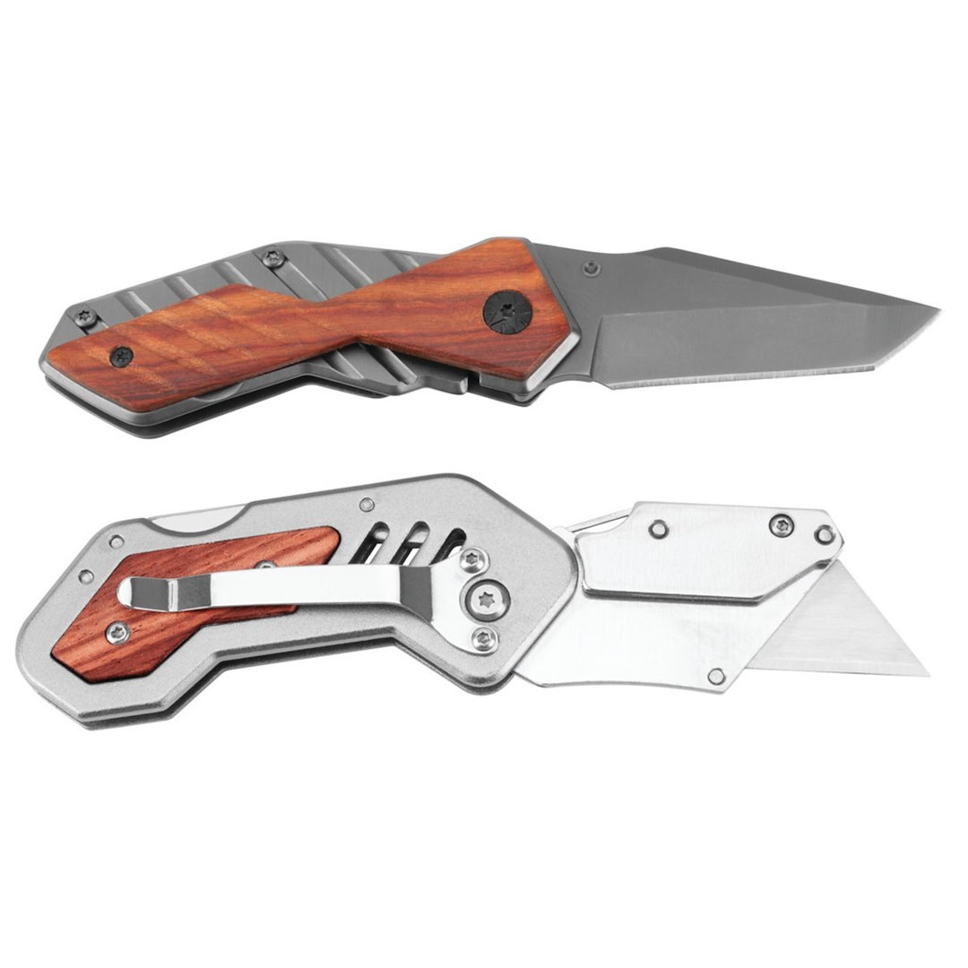 Performance Tool Utility Knife, Foldable, Red Hardwood and Anodized Aluminum Handle, With Reusable Eva Foam Storage Tray – W9373