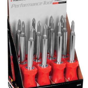 Performance Tool Screwdriver, 6-IN-1, #1/ #2 Phillips, 1/4 Inch/ 3/16 Inch Slotted, 1/4 Inch/ 5/16 Inch Nutdrivers – W975