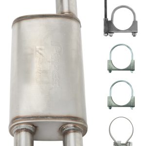 Pypes Exhaus Exhaust Muffler, Violator, 409 Stainless Steel Case, Single 3 Inch Diameter Offset Inlet, Dual 3 Inch Outlet – SDT21V