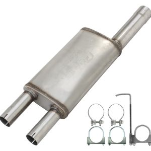 Pypes Exhaus Exhaust Muffler, Violator, 409 Stainless Steel Case, Single 3 Inch Diameter Offset Inlet, Dual 3 Inch Outlet – SDT21V