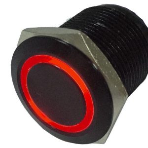 Quake LED Multi Purpose Switch, 12 Volt, 5 Pin, 5 Max Amps at 12 Volt, Momentary Push Button, Circular, Red LED, Black – QRS729