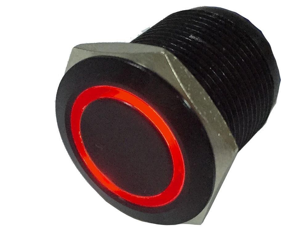Quake LED Multi Purpose Switch, 12 Volt, 5 Pin, 5 Max Amps at 12 Volt, Momentary Push Button, Circular, Red LED, Black – QRS729
