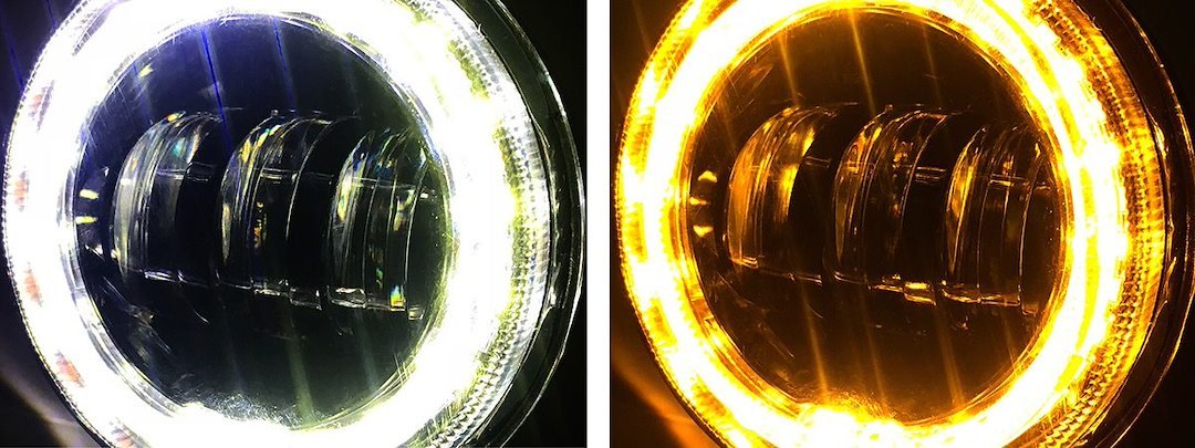 Quake LED Driving/ Fog Light, Tempest Series, LED Bulb, Clear Fog Bulb/ Clear Daytime Running Light with Amber Turn Signal, 4 Inch Round – QTE961