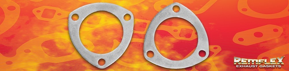Remflex Exhaust Header Collector Gasket, 2-1/2 Inch Pipe Diameter, Triangle, Three Bolt 3-1/32 Inch Circle, Flexible Graphite – 8001