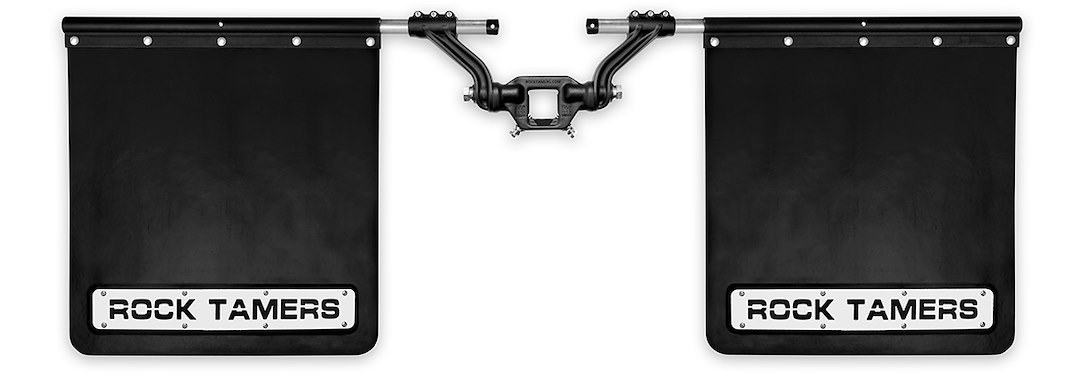 Rock Tamers Mud Flap, Cut-To-Fit 24 X 24 Inch, 2 Inch Receiver Mount System with 2 Mud Flaps, Flat, With Rock Tamers Logo – 00108