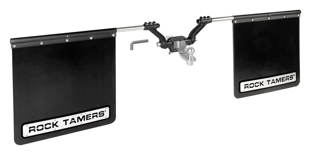 Rock Tamers Mud Flap, Cut-To-Fit 24 X 24 Inch, 3 Inch Receiver Mount System with 2 Mud Flaps, Flat, With Rock Tamers Logo, Matte Black – 00112