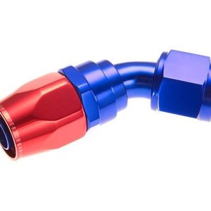 Redhorse Performance Hose End Fitting, 1045 Series, -10 AN Hose, -10 AN Outlet, 45 Degree, Anodized, Red/ Blue, Aluminum, Single – 1045-10-1