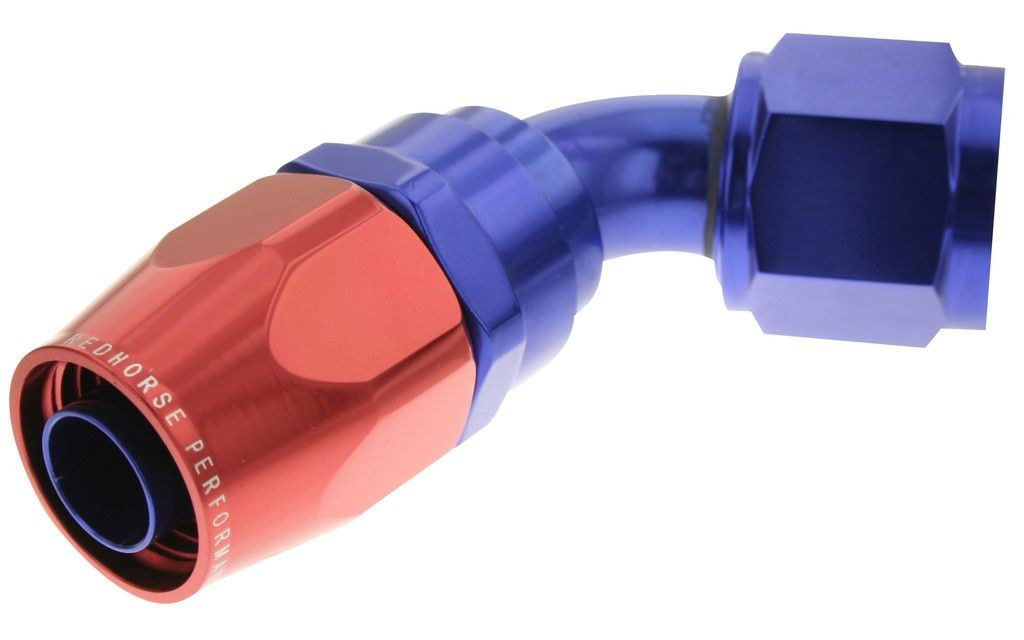 Redhorse Performance Hose End Fitting, 1060 Series, -6 AN Hose, -6 AN Outlet, 60 Degree, Anodized, Red/ Blue, Aluminum, Single – 1060-06-1