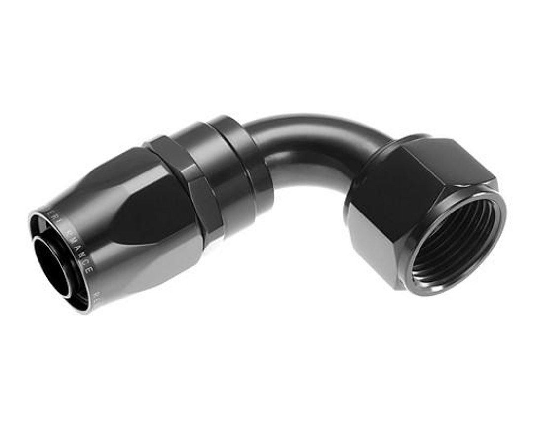 Redhorse Performance Hose End Fitting, 1090 Series, -12 AN Hose, -12 AN Outlet, 90 Degree, Anodized, Black, Aluminum, Single – 1090-12-2
