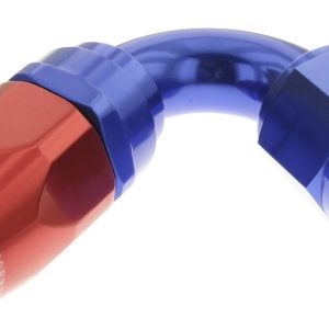 Redhorse Performance Hose End Fitting, 1120 Series, -6 AN Hose, -6 AN Outlet, 120 Degree, Anodized, Red/ Blue, Aluminum, Single – 1120-06-1