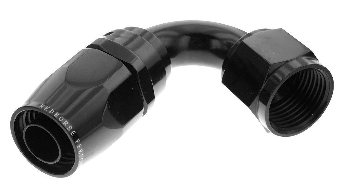 Redhorse Performance Hose End Fitting, 1120 Series, -10 AN Hose, -10 AN Outlet, 120 Degree, Anodized, Black, Aluminum, Single – 1120-10-2