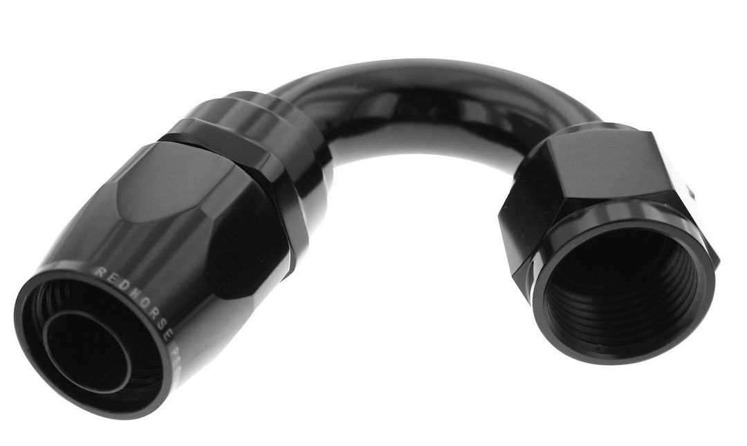 Redhorse Performance Hose End Fitting, 1150 Series, -10 AN Hose, -10 AN Outlet, 150 Degree, Anodized, Black, Aluminum, Single – 1150-10-2
