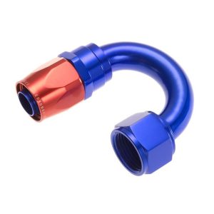 Redhorse Performance Hose End Fitting, 1180 Series, -8 AN Hose, -8 AN Outlet, 180 Degree, Anodized, Red/ Blue, Aluminum, Single – 1180-08-1