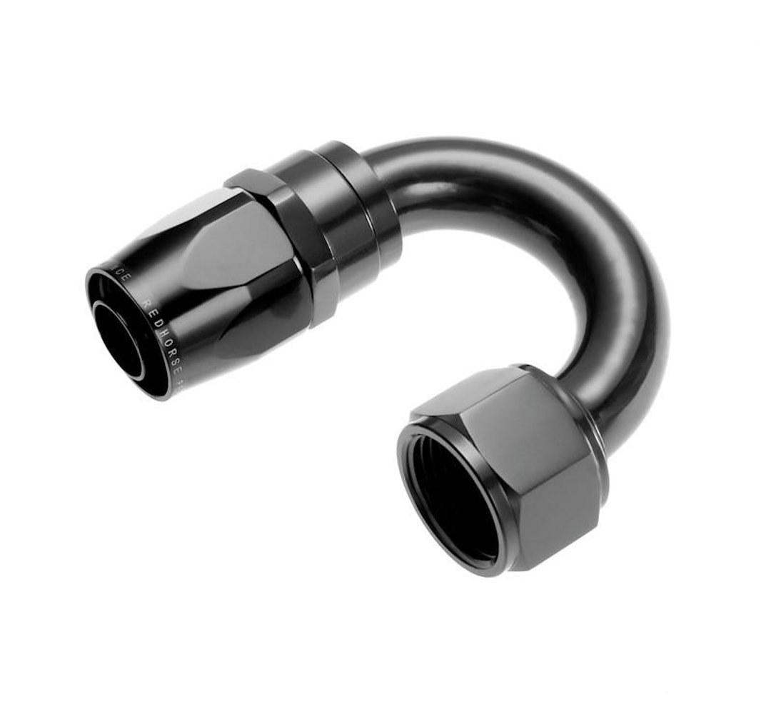 Redhorse Performance Hose End Fitting, 1180 Series, -8 AN Hose, -8 AN Outlet, 180 Degree, Anodized, Black, Aluminum, Single – 1180-08-2