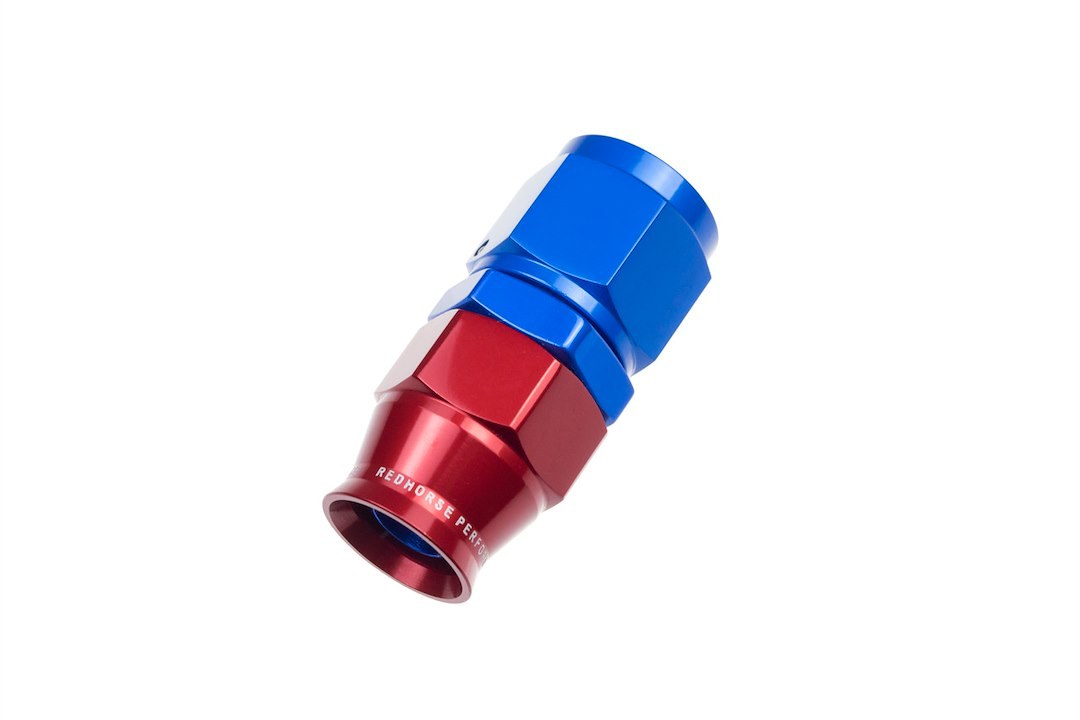 Redhorse Performance Hose End Fitting, 1200 Series, -8 AN Hose, -8 AN Outlet, Straight, PTFE, Reusable, Anodized, Blue/ Red, Aluminum – 1200-08-1